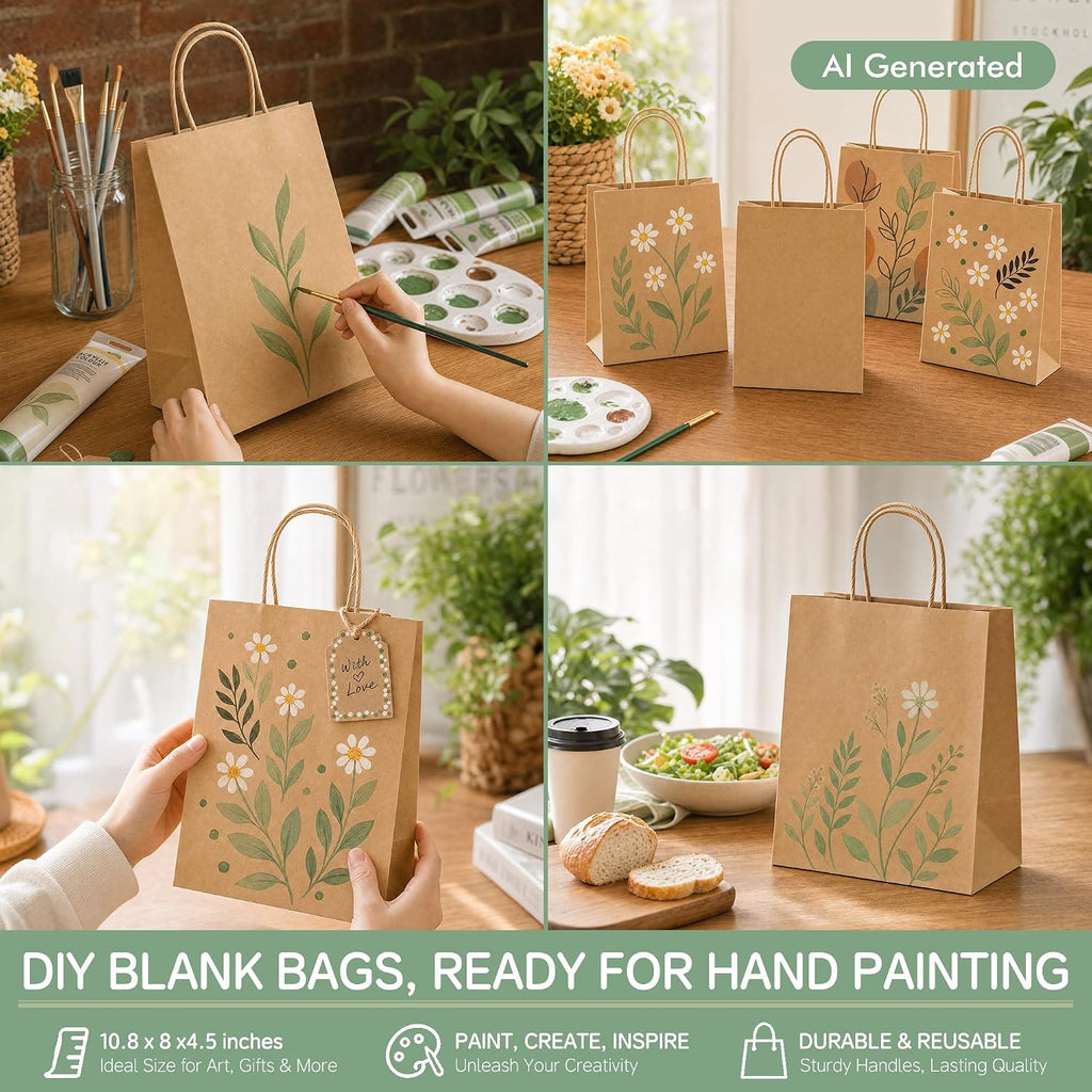 Brown Kraft Paper Bags 100 Pack 8x4.5x10.8 in Medium with Handles