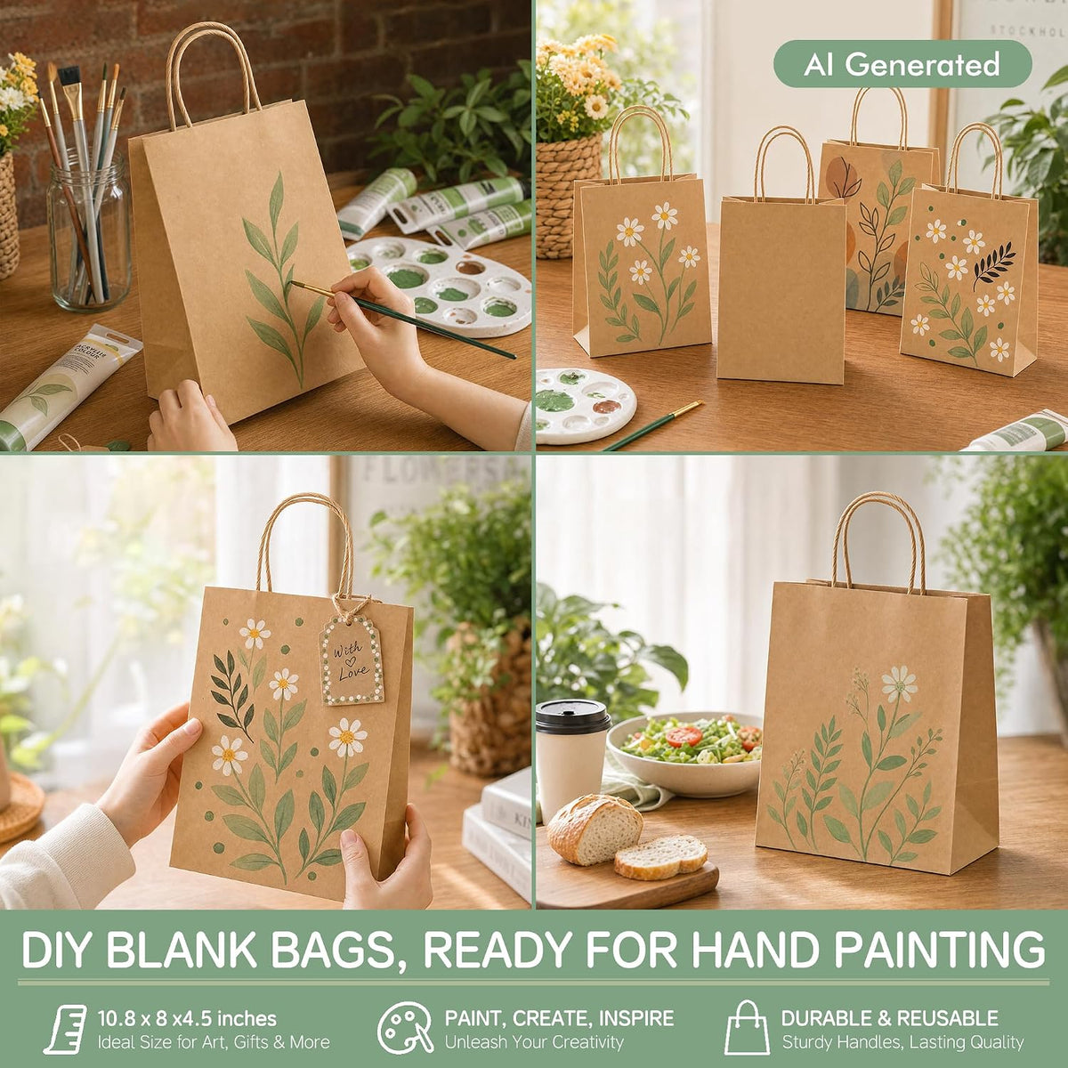 Brown Kraft Paper Bags 100 Pack 8x4.5x10.8 in Medium with Handles