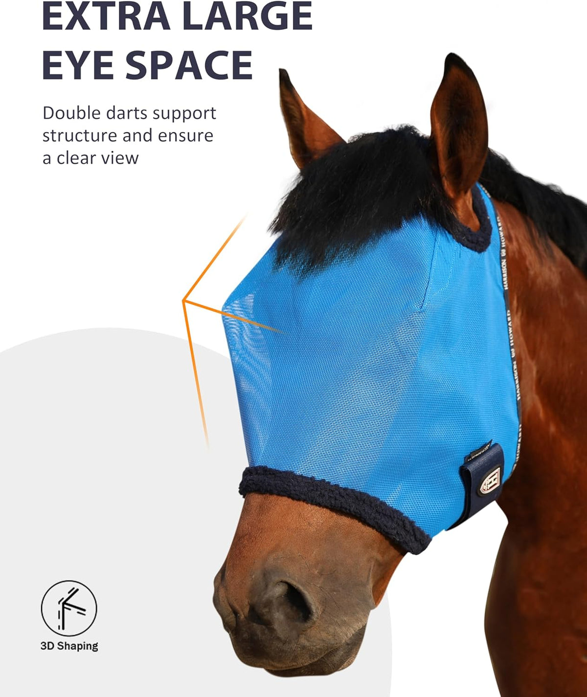 All Round Mesh Horse Fly Mask UV Protective with Fleece Padded Edging Sky Blue L