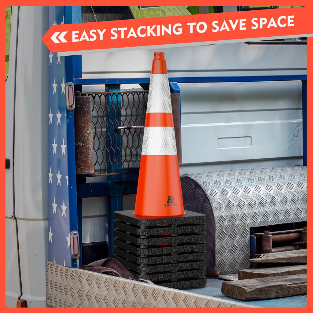 Orange Traffic Safety Cones 28 Inch with Weighted Base, 8 Pack | Reflective Collar, Flexible PVC