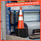 Orange Traffic Safety Cones 28 Inch with Weighted Base, 8 Pack | Reflective Collar, Flexible PVC