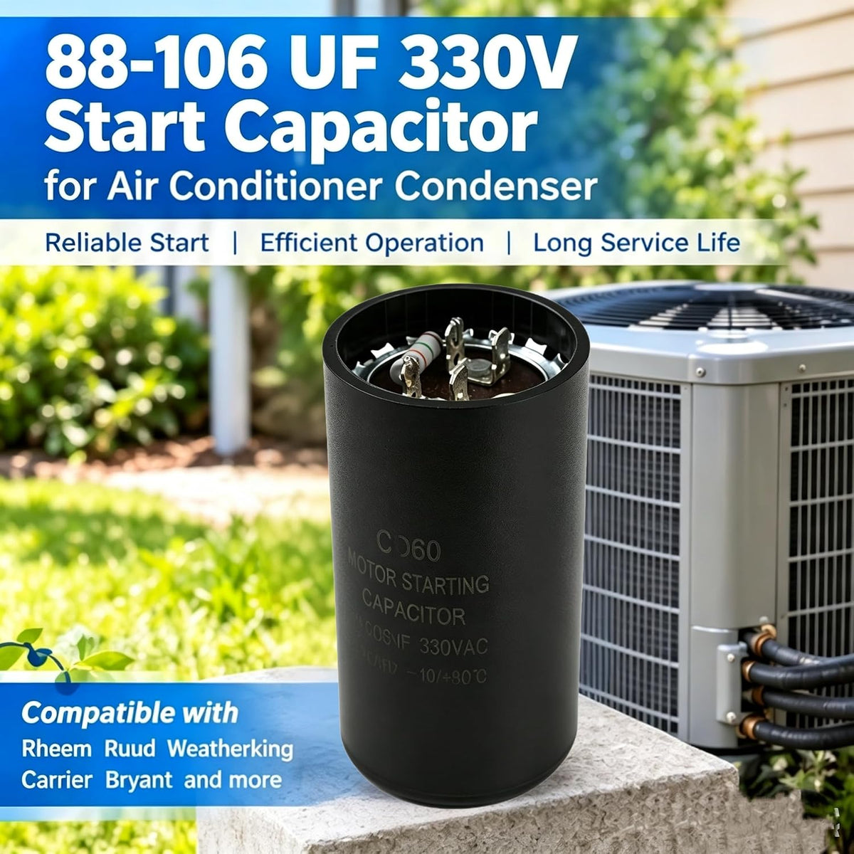 88-106 UF 330V Start Capacitor for Air Conditioner Condenser 43-17075-04