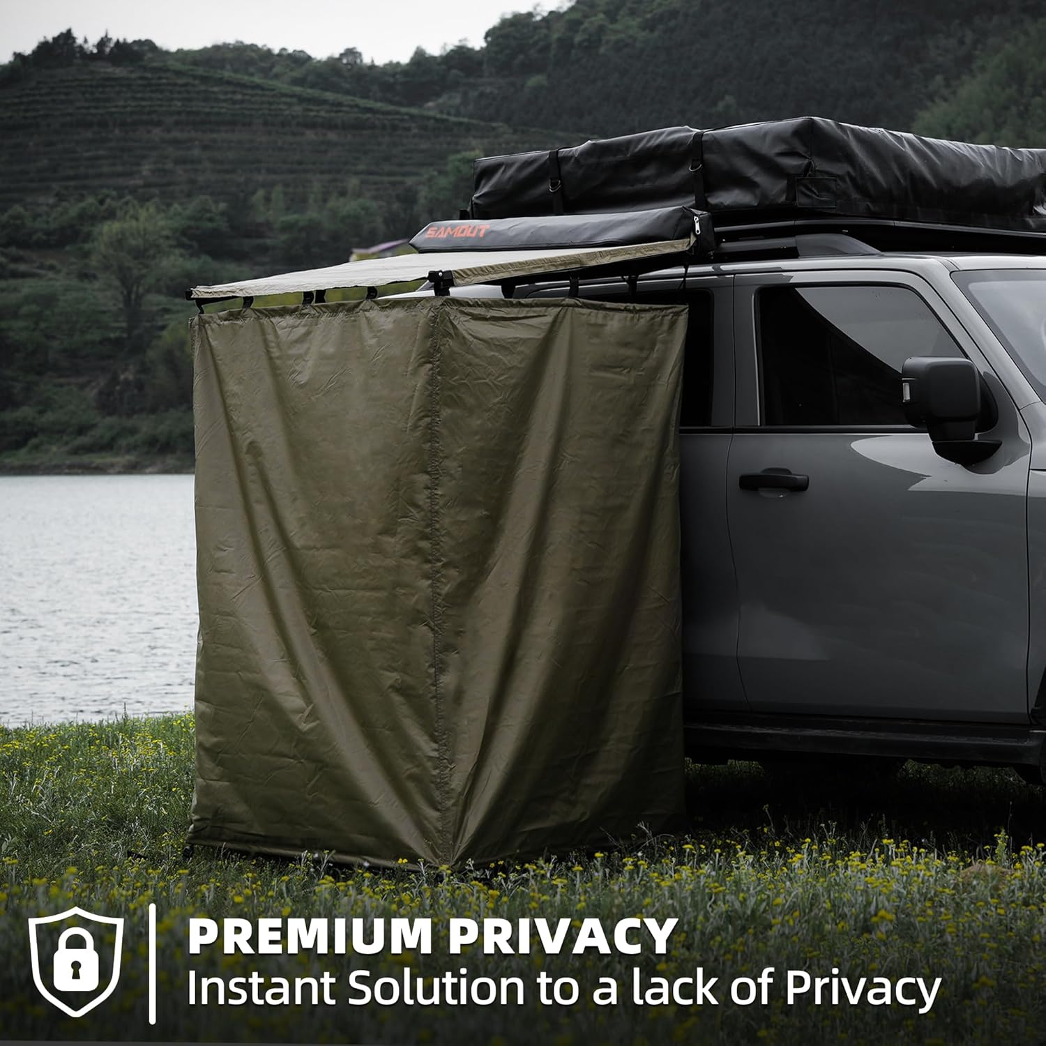 Vehicle Side Shower Room with Roof, 3.3ft x 3.3ft Privacy Shelter Restroom, Car Side Shower Room, Portable Shower