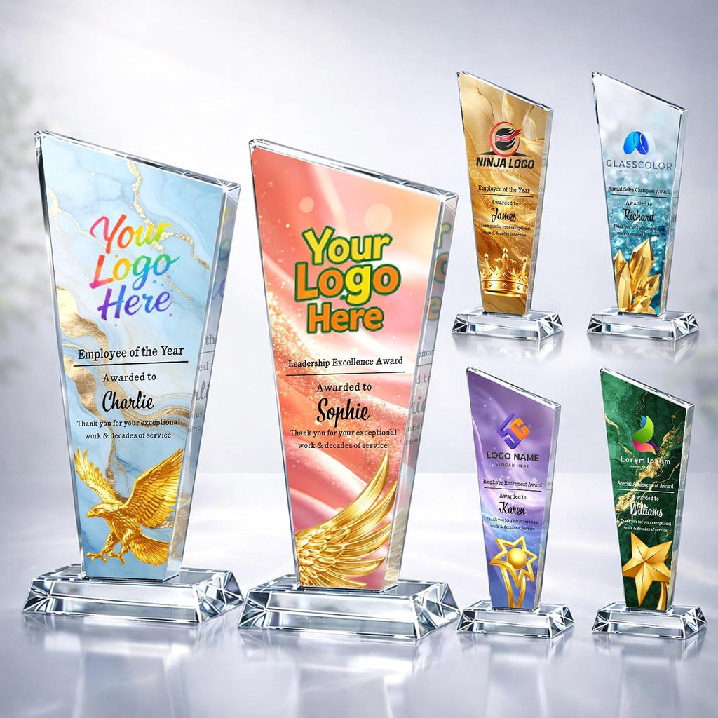 Custom Crystal Trophy Award with Logo Photo Text for Employee Recognition | Personalized Crystal Award For Corporate