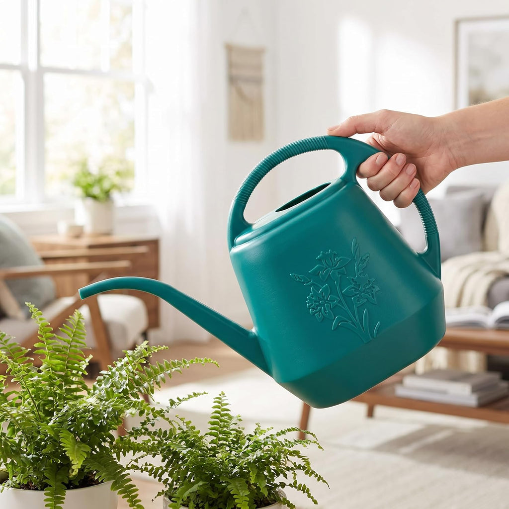1-Gallon Plastic Watering Can with Comfortable Handle, Garden Watering Cans Long Spout for Indoor Outdoor Watering