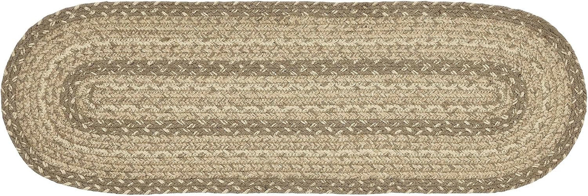 Cobblestone Stair Tread, Jute Blend, Oval, Tan Grey White, 8.5 x 27 inches