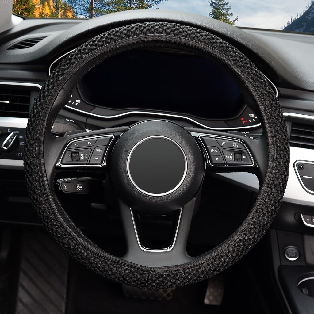 Elastic Stretch Steering Wheel Cover,Warm in Winter and Cool in Summer, Universal 15 inch, Microfiber Breathable Ice