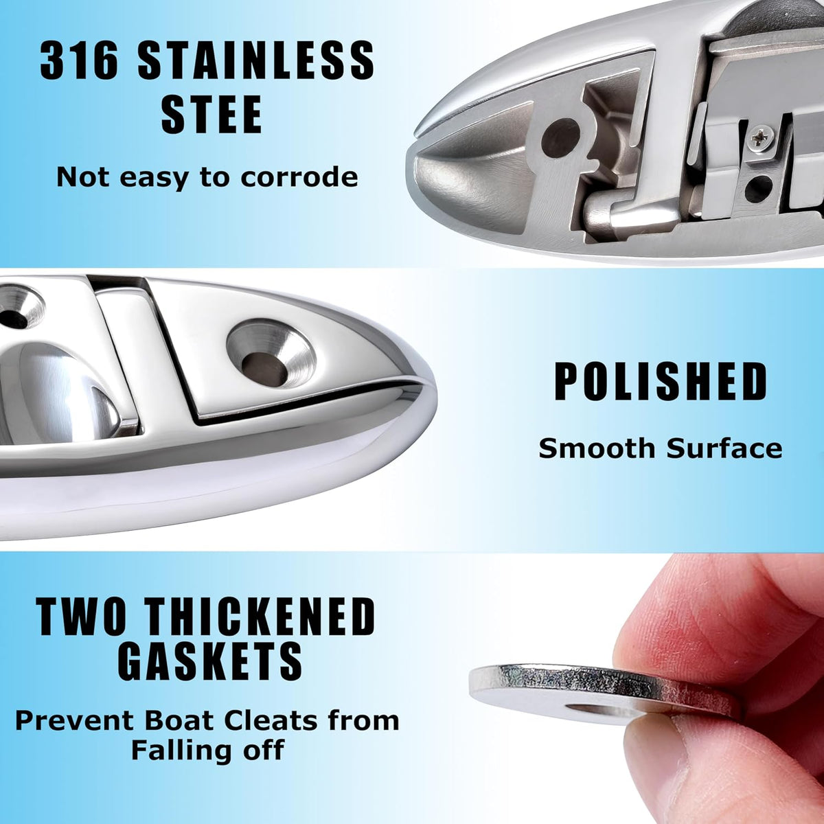 1 Pack 5" 316 Stainless Steel Boat Cleat, Flip Up Dock Cleat