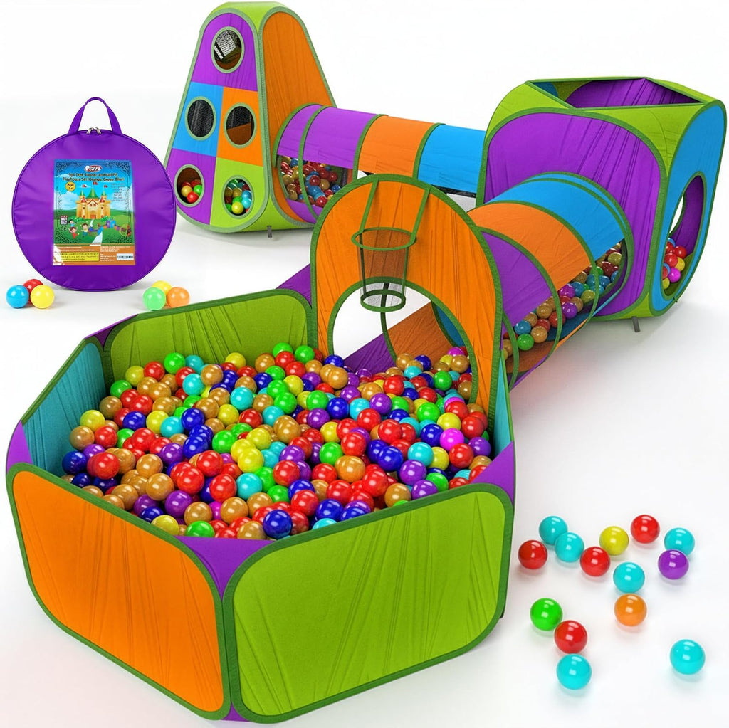 5-Piece Kids Pop up Play Tent Crawl Tunnel and Ball Pit with Basketball Hoop Playhouse for Boys, Girls, Babies, and