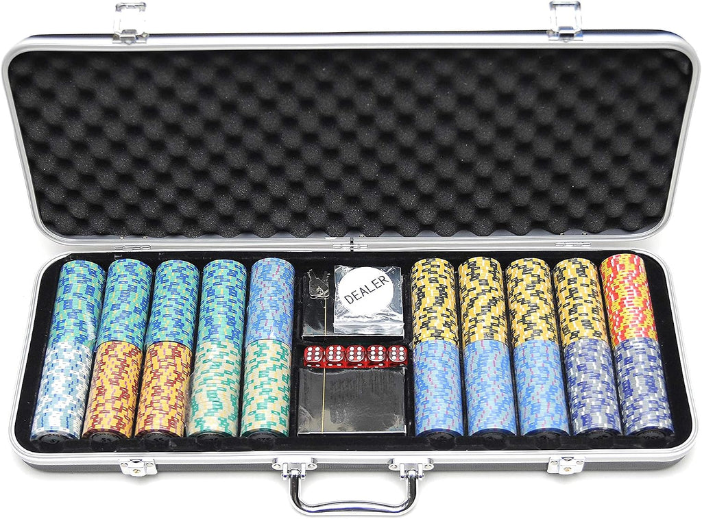 Monte Carlo Poker Club Chip Set 14 Gram for Texas Hold'em, Blackjack, Casino Gambling with Black ABS Case, Cards