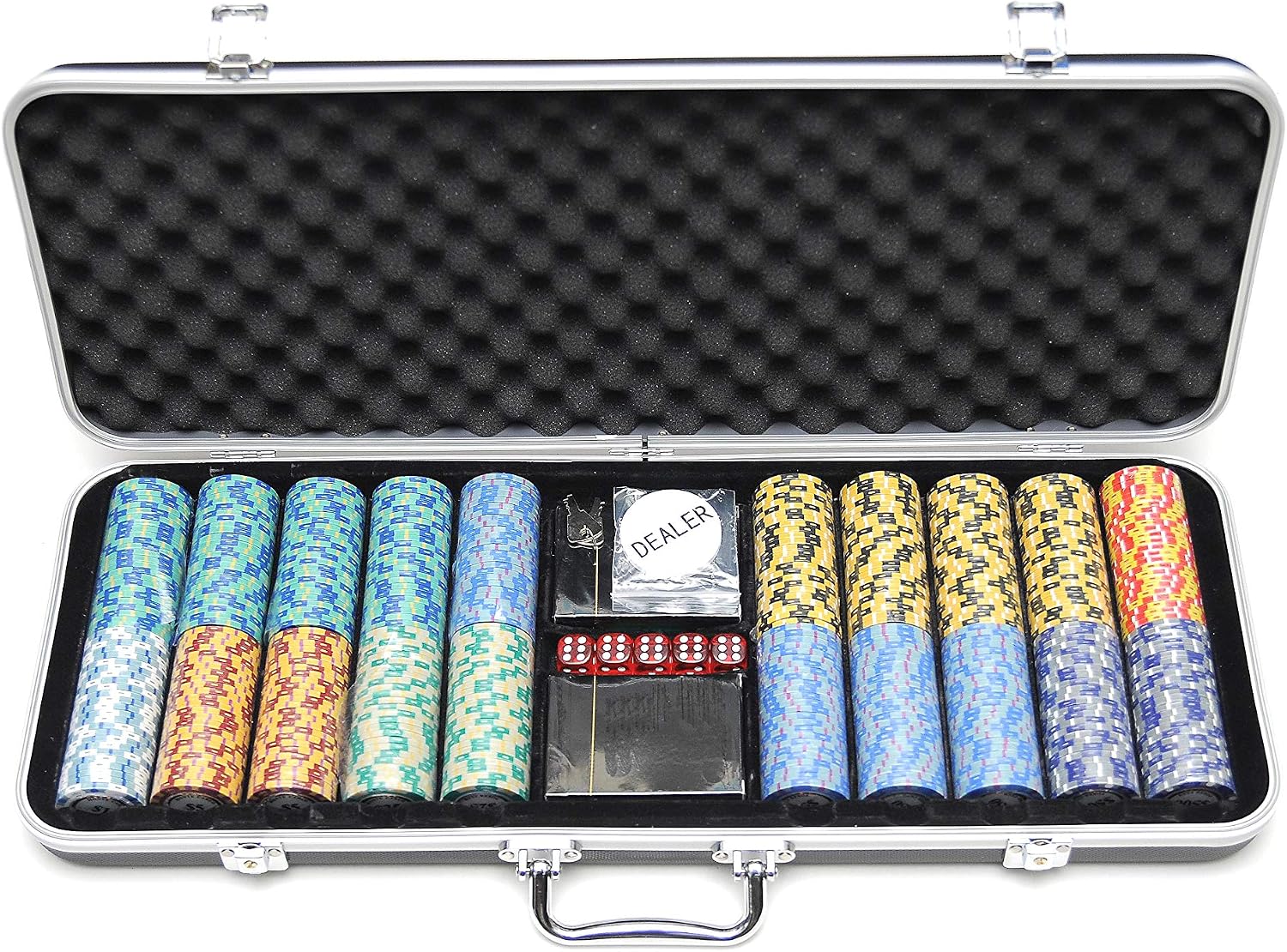Monte Carlo Poker Club Chip Set 14 Gram for Texas Hold'em, Blackjack, Casino Gambling with Black ABS Case, Cards