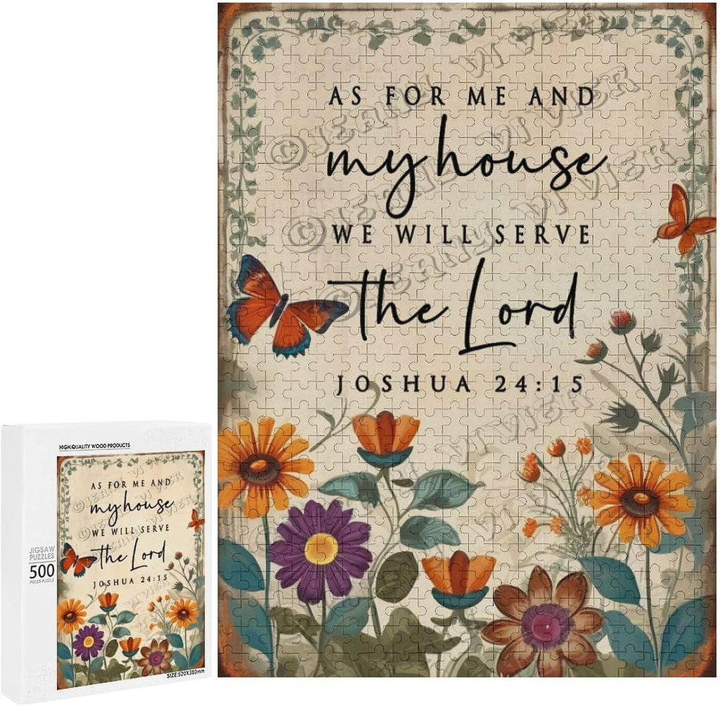 Wild Flower As for Me and My House We Will Serve The Lord Joshua 24：15 Wood Wall Art Wood Decorative for Home Desk