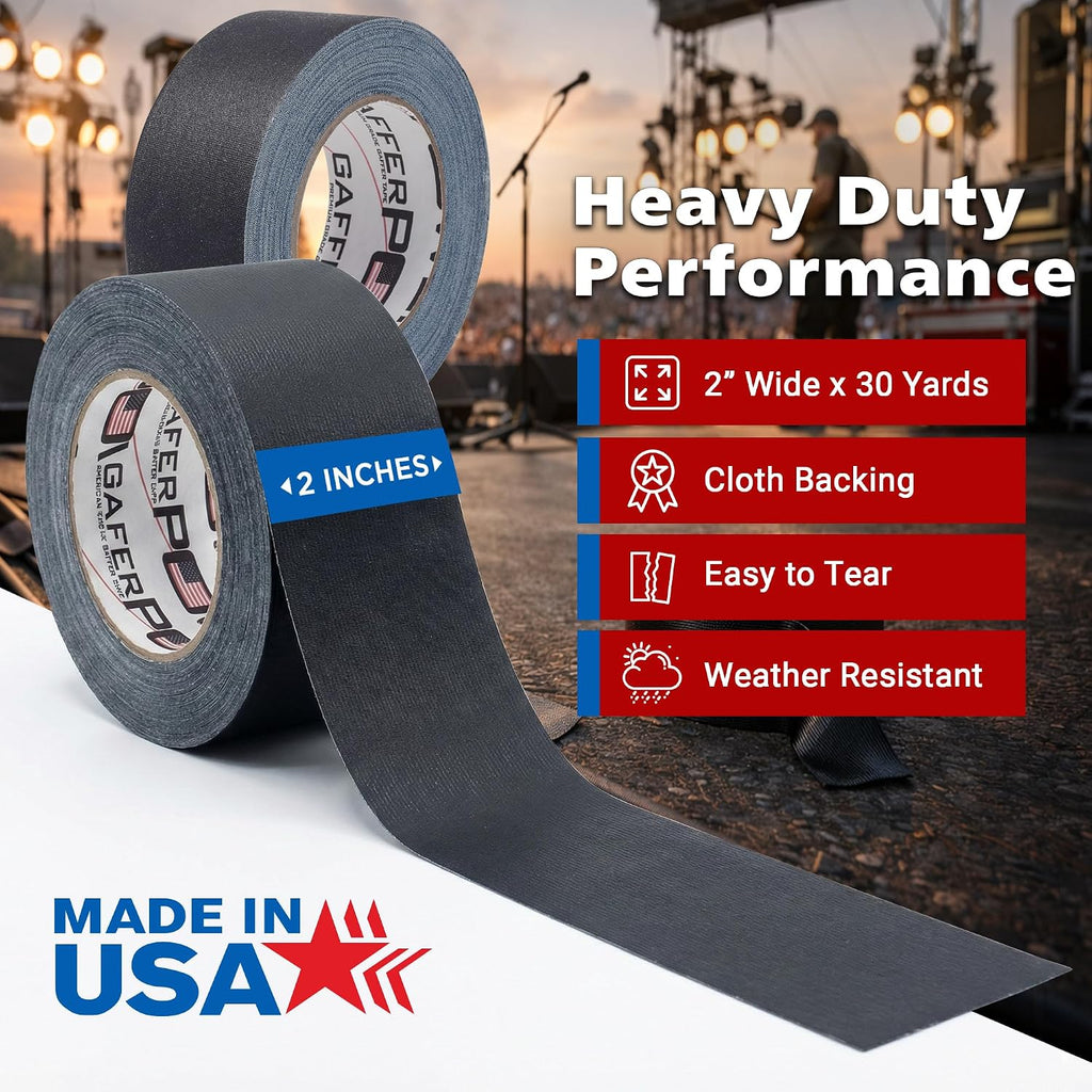 Black Gaffer Tape 2 Inch x 30 Yards, Pro Grade, Made in USA