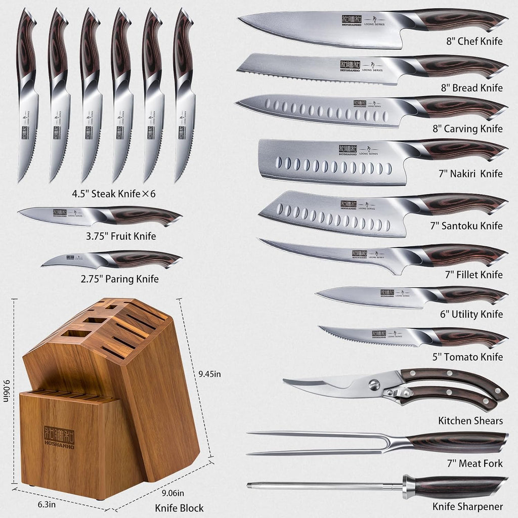 20PCS Knife Set, Ultra Sharp Japanese Kitchen Knife Set with Block