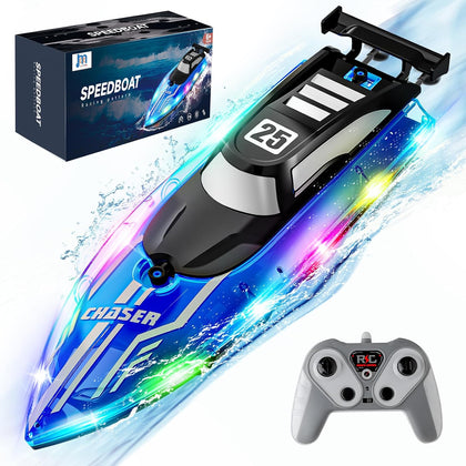 Remote Control Boat for Kids, RC Boat for Pool & Lake, LED Lights | 2.4GHz Remote Controlled Boat, Upgraded