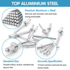 500pcs Pop Rivets Assortment Kit,14 SAE Sizes Aluminum Rivets (3/32" 1/8" 5/32" 3/16" 1/4"), Assorted Blind Rivets