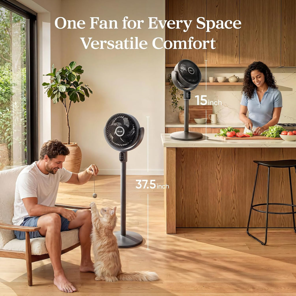Smart Standing Fan for Bedroom, 90° Oscillating Fan, 1024CFM Airflow | 20dB Quiet, Pedestal Floor Fan with Dust