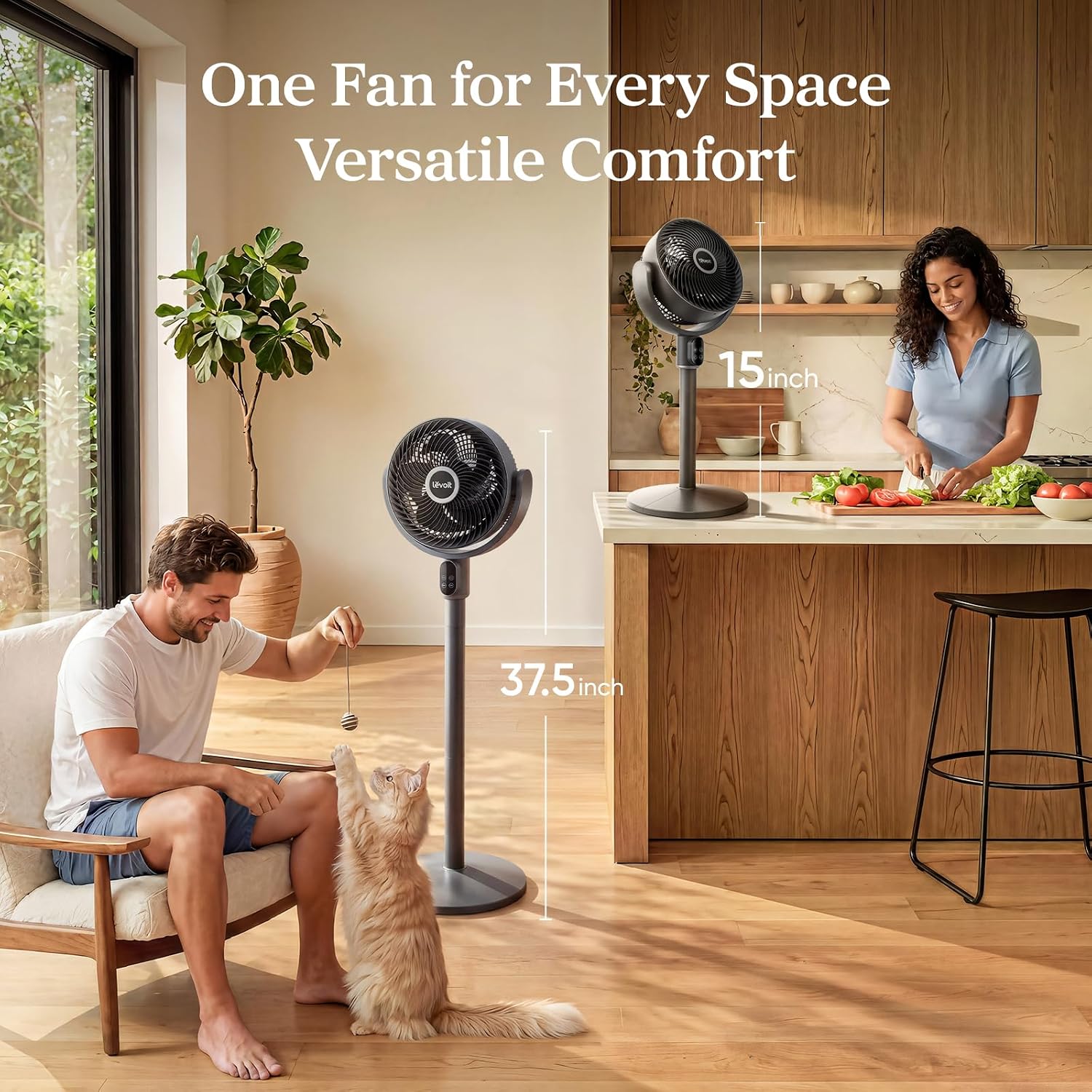 Smart Standing Fan for Bedroom, 90° Oscillating Fan, 1024CFM Airflow | 20dB Quiet, Pedestal Floor Fan with Dust