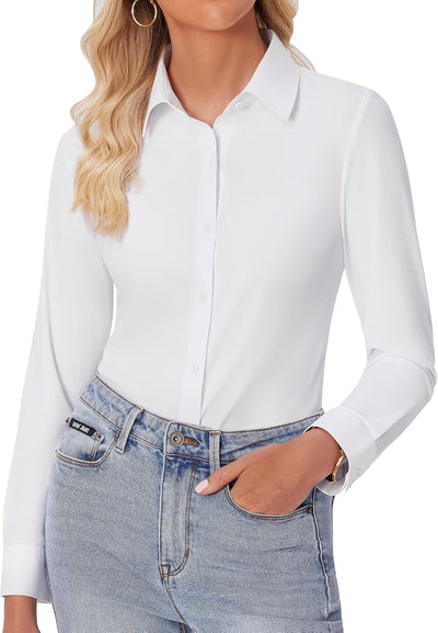 Button Down Shirts for Women Slim fit Long Sleeve Stretch Dress Shirts Work Shirt Wrinkle Free Office Blouses