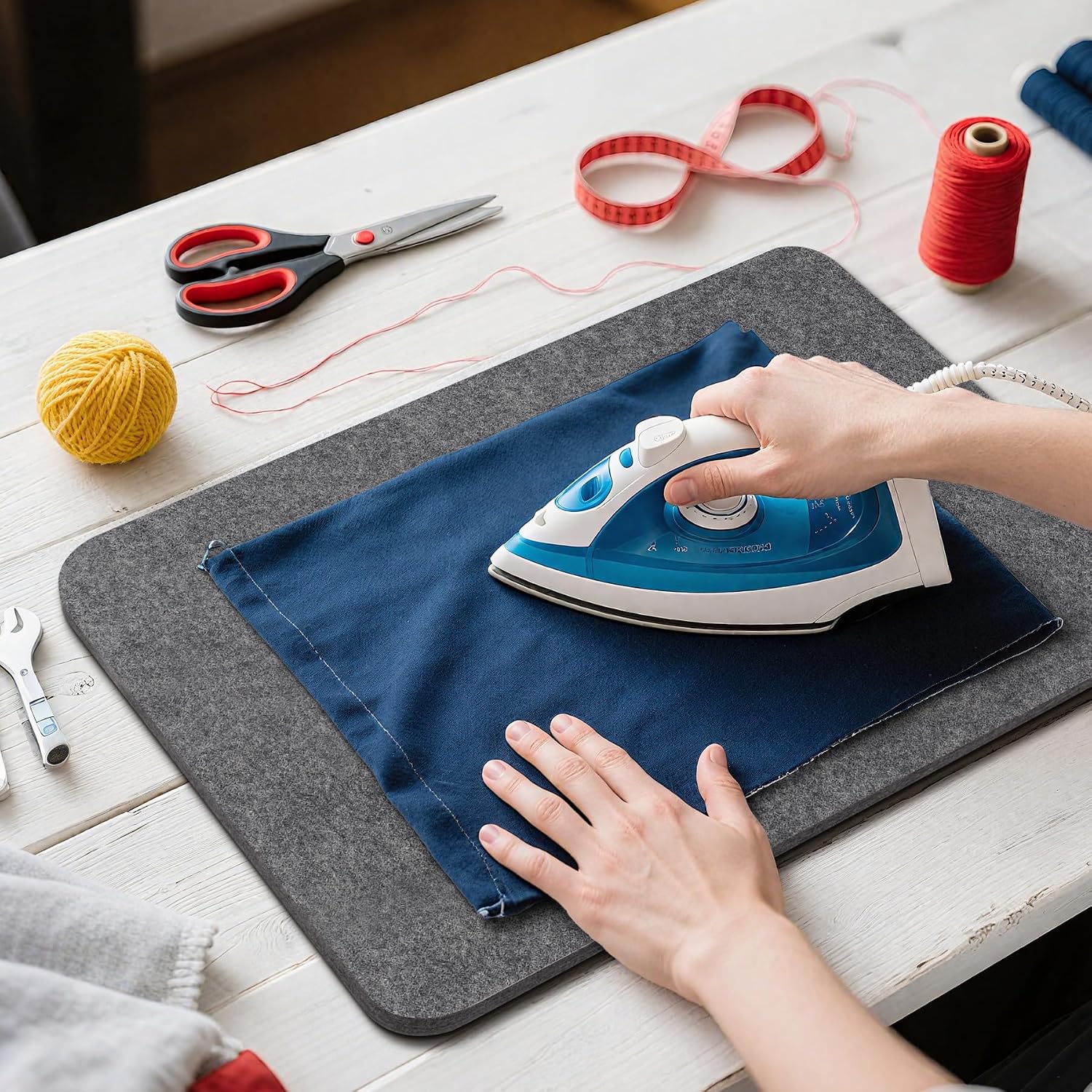 Wool Pressing Mat 13.5"x 17" Ironing Mat for Quilting（Dark Gray） | 1/2" Thick Heat Reflective Wool Pad for Small