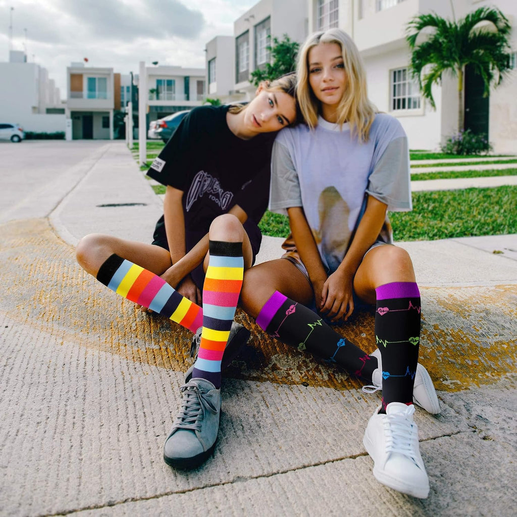 3 Pairs Compression Socks for Women Men 20-30mmhg Knee High Stocking for Sports Running Travel Nurses