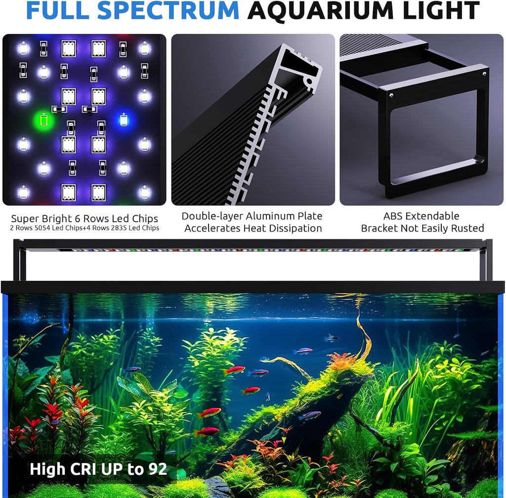 24/7 Planted LED Aquarium Light for Fish Tank with Timer, 30-36 in | Fish Tank Light for Plants, Auto On Off with