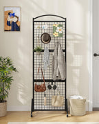 Foldable Grid Wall Panel 1.9' x 5.6' FT, Movable Gridwall Display Rack, Wire Grid Rack on Wheels, Retail Display