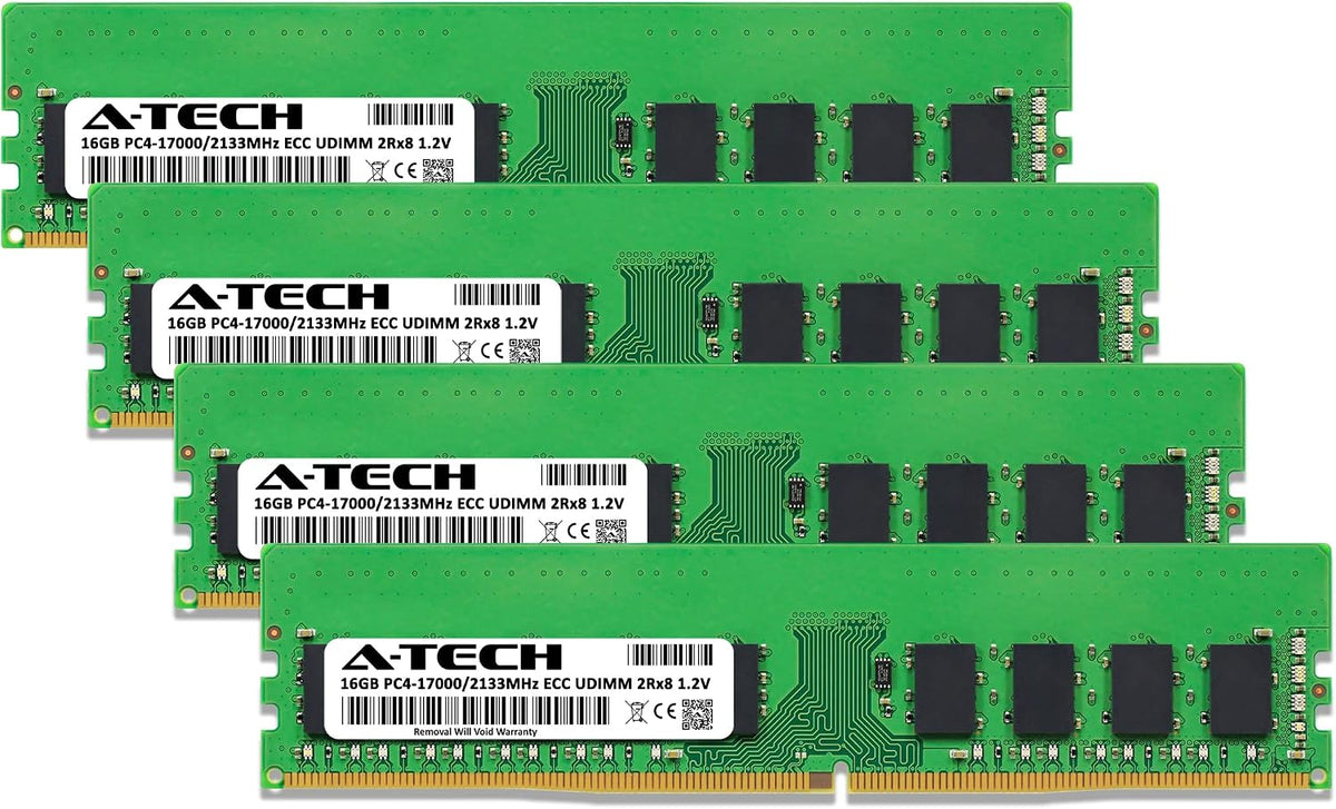 A-Tech Server 64GB Kit (4x16GB) DDR4 2133MHz PC4-17000 ECC UDIMM 2Rx8 Dual Rank 1.2V ECC Unbuffered DIMM 288-Pin Server & Workstation RAM Memory Upgrade Modules (A-Tech Enterprise Series)