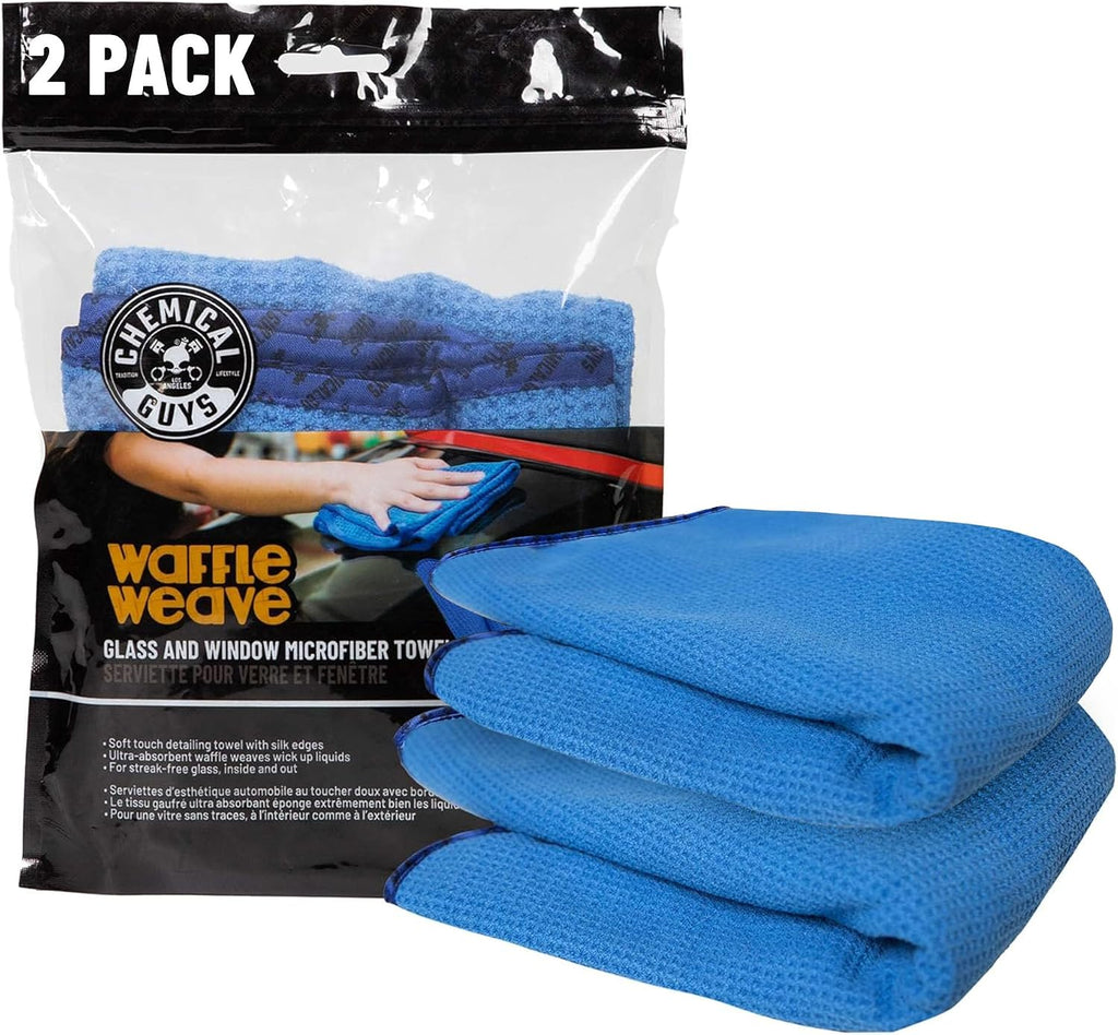 Waffle Weave Glass & Window Microfiber Towel, Blue, 2 Pack | Waffle-weave towels wipe glass, mirrors and windows