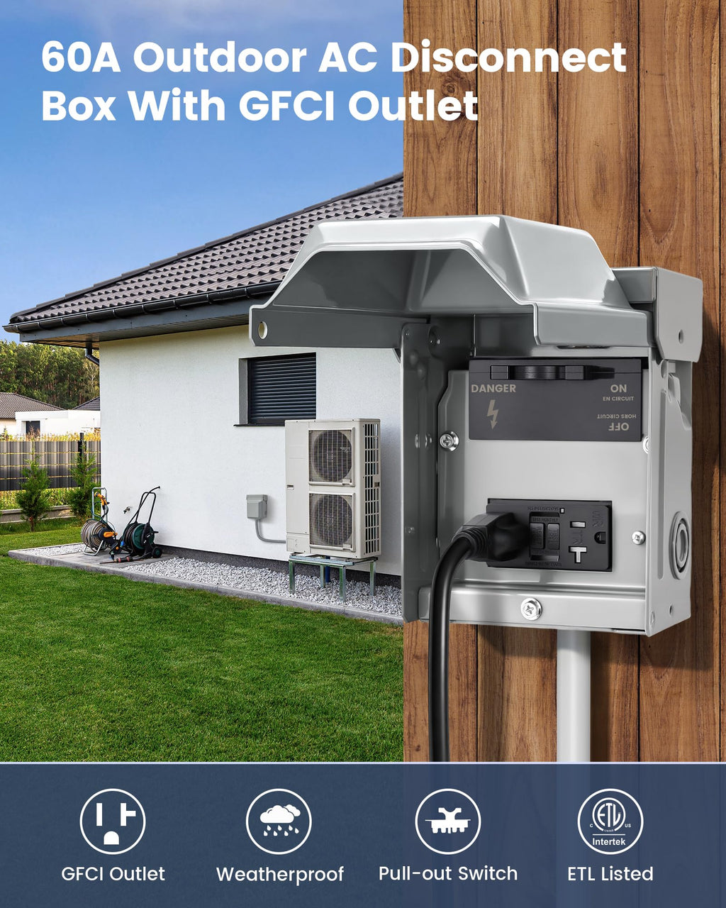 SURAIELEC 60 Amp Non-Fused AC Disconnect Box, Pull-Out Switch