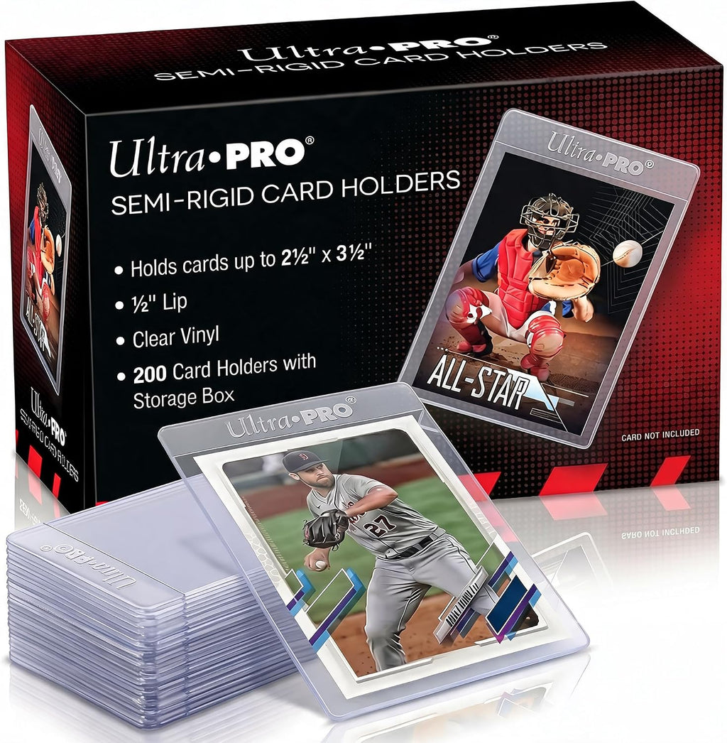 Semi Rigid Card Holder 1/2" Lip – Clear PVC Sleeves for Trading Cards – Fits 2.5" x 3.5" up to 35pt – Card Grading