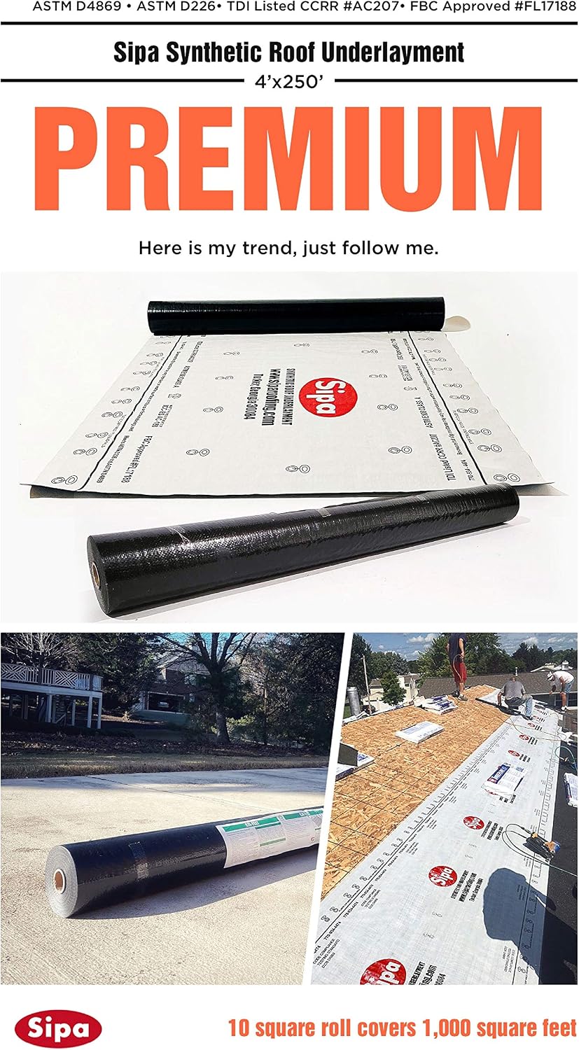 100 GSM Synthetic Waterproof Roof Underlayment 48” x 250' (1)