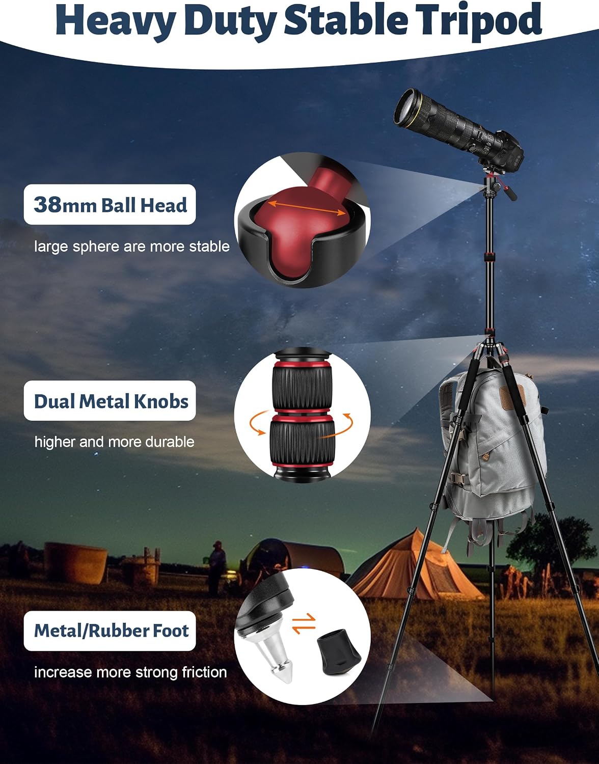 83" Camera Tripod, Aluminum Tripod Monopod for DSLR Phone | Heavy Duty Travel Tripod for Spotting Scope Binoculars