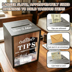 Wooden Tip Box with Lock & Slot - Secure Donation & Tips Jar for Business, Street Performers, Cafe, Hotel - Vendor