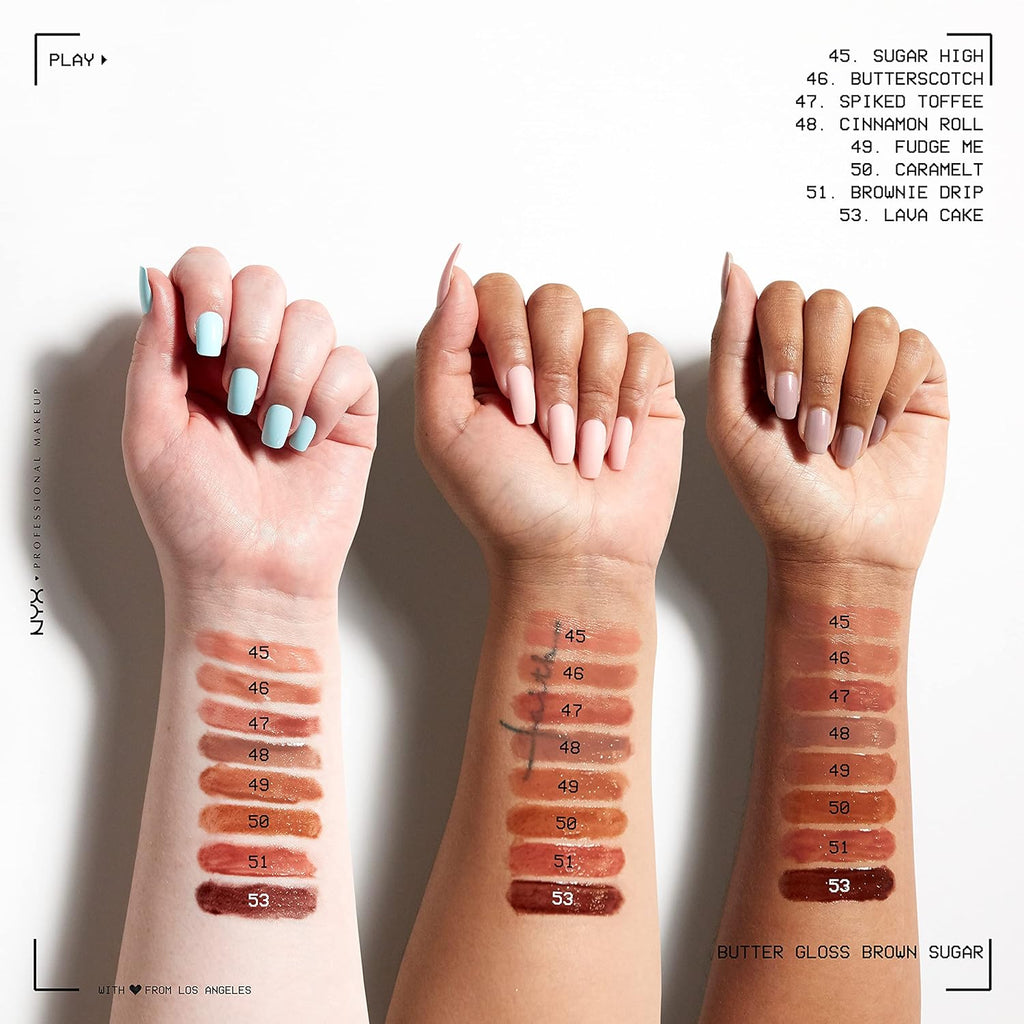 Butter Gloss Brown Sugar, Non-Sticky Lip Gloss - Pack Of 3 (Sugar High, Spiked Toffee, Butterscotch)