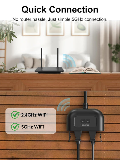 5GHz Outdoor Smart Plug, Timer Outlet with 2 Independently Outlets | WiFi Smart Outlet Plug Compatible With Alexa &