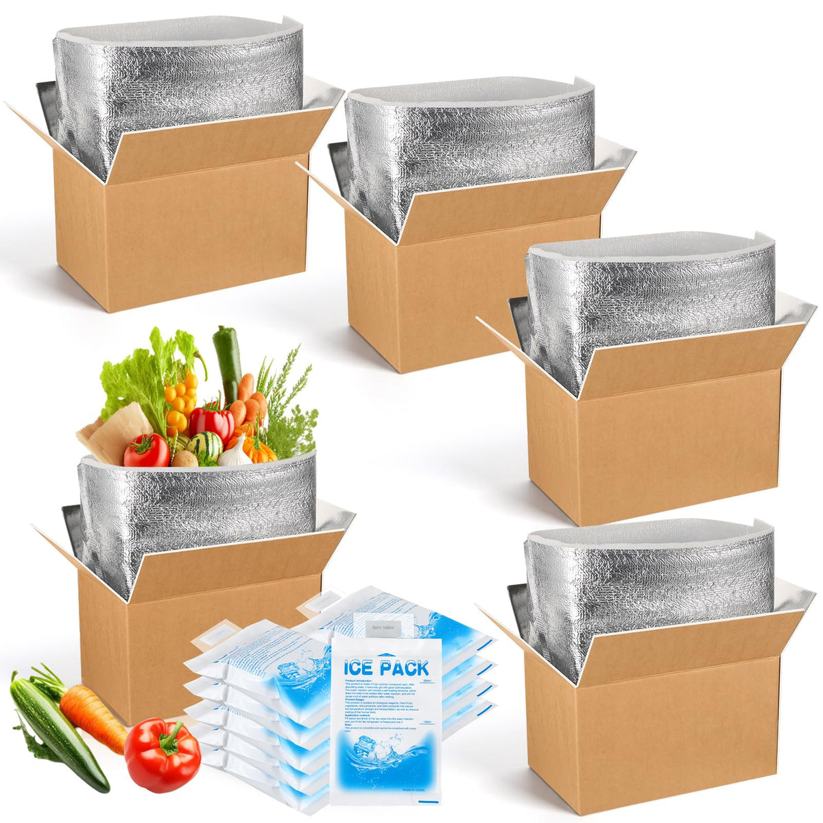 4 Pack Insulated Shipping Boxes for Frozen Food with Ice Packs, S