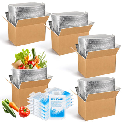 4 Pack Insulated Shipping Boxes for Frozen Food with Ice Packs, S