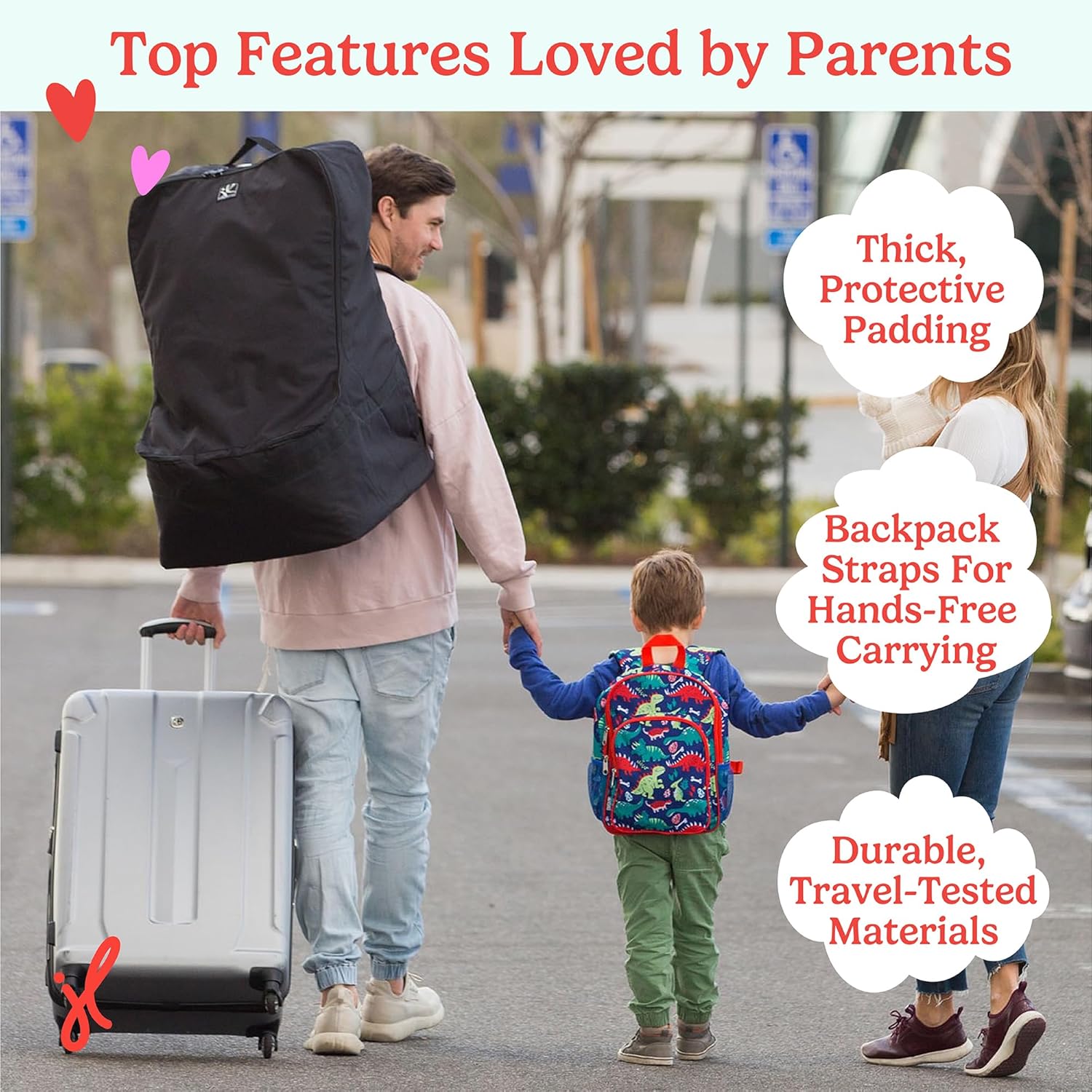 Padded Backpack Car Seat Bag - Car Seat Travel Bag for Airplane, Cover Fits Most Baby & Infant Carriers & Boosters