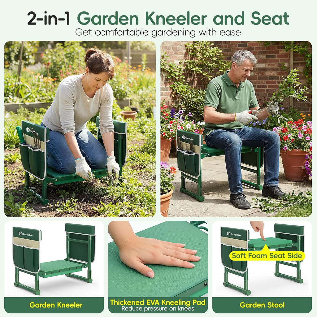Garden Kneeler and Seat with Anti-Tipping Extendable Legs