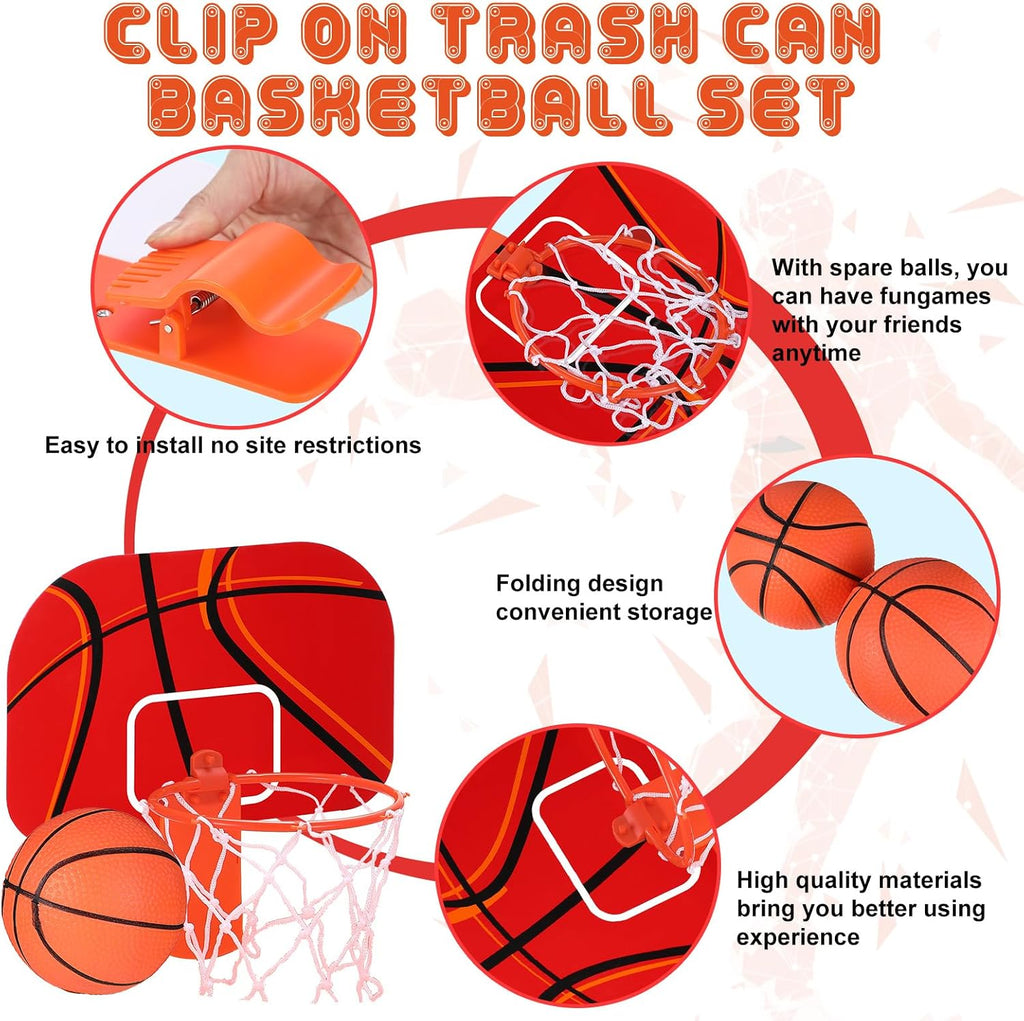 3 Sets Indoor Trash Can Basketball Game Set Includes 3 Mini Clip on Basketball Hoop with Backboard 6 Inflatable Ball
