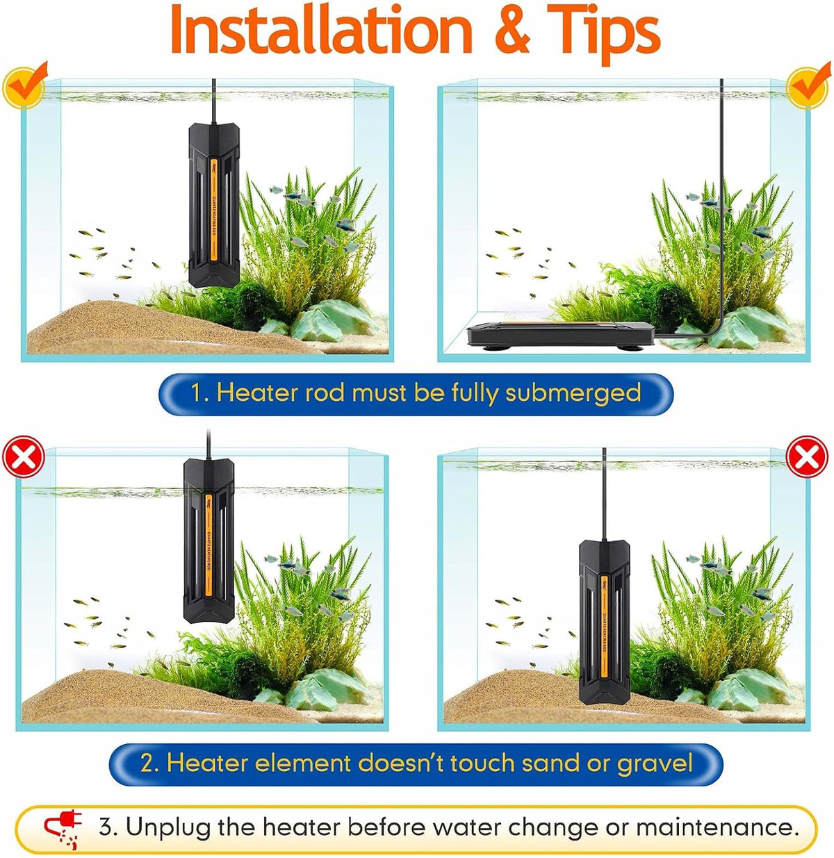1000W Aquarium Heater with Controller, Adjustable & Submersible Fish Tank Heater with Digital Display Safety Triple
