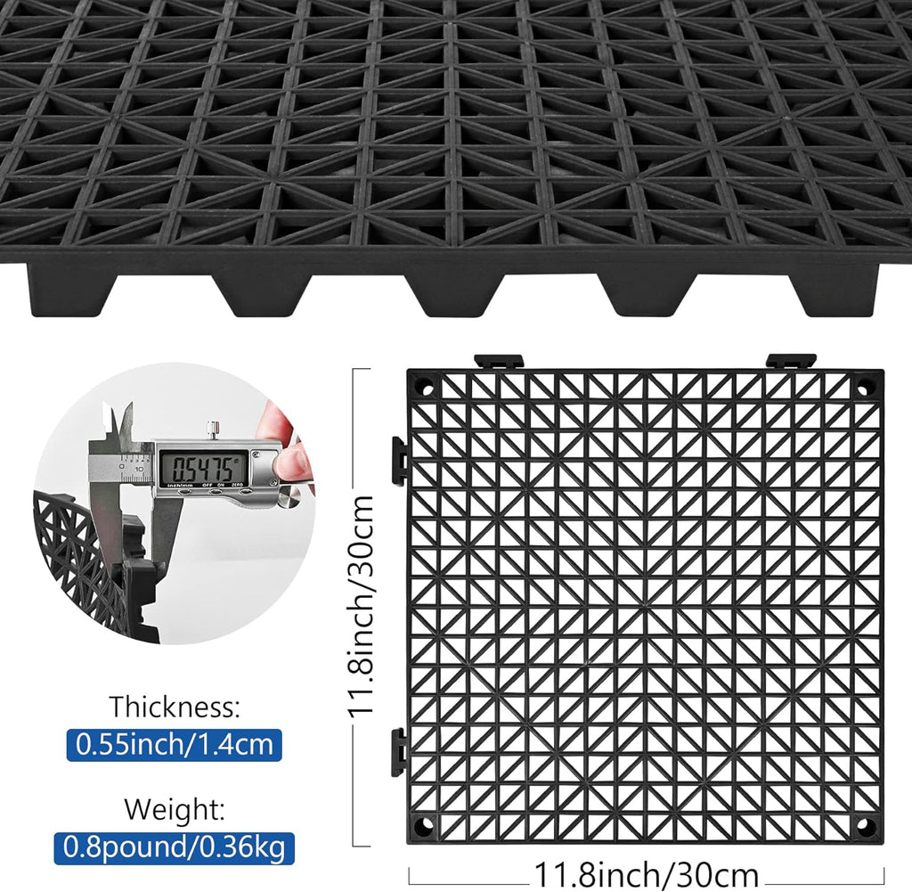 Modular Interlocking Cushion 12P 11.8" x 11.8" Interlocking Rubber Floor Drain Holes Non-Slip Splicing Drainage Mats