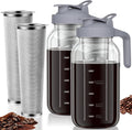 Cold Brew Coffee Maker, 64 oz Glass Mason Pitcher | 100μm stainless steel filter, wide mouth design, leak-proof lid