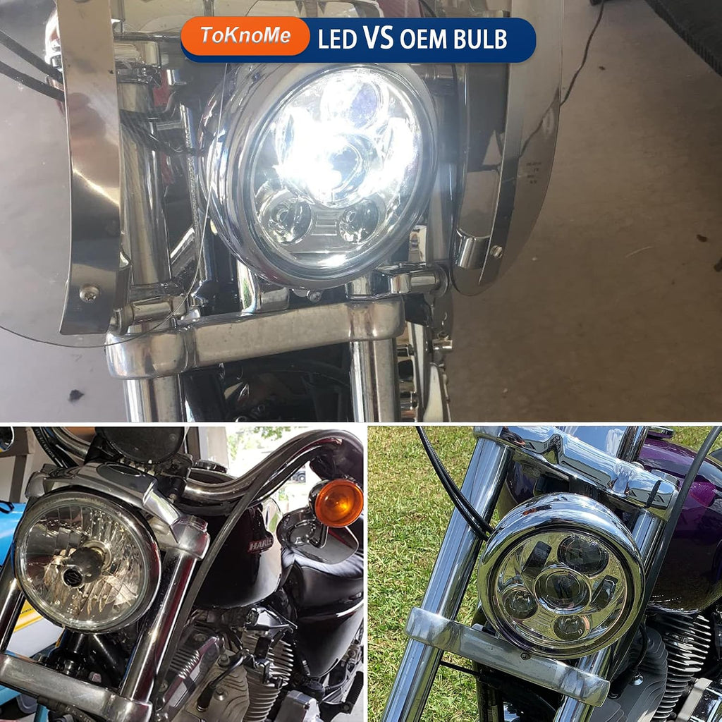 5-3/4 5.75 inch Headlight LED Compatible with Harley Davidson Dyna Sportster Iron 883 1200 Low Rider XLH883 Super Glide Softail Custom XLH1200 Forty-Eight SuperLow Street 500 750(Chrome)