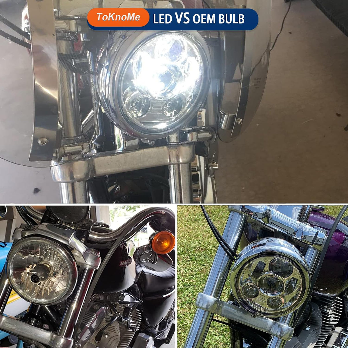5-3/4 5.75 inch Headlight LED Compatible with Harley Davidson Dyna Sportster Iron 883 1200 Low Rider XLH883 Super Glide Softail Custom XLH1200 Forty-Eight SuperLow Street 500 750(Chrome)