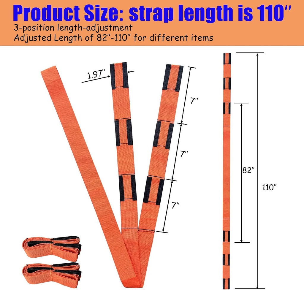 2-Pack Heavy Duty Furniture Moving Straps, 660LBS Adjustable PP Lifting Bands, Ergonomic Portable Carrying Belts for