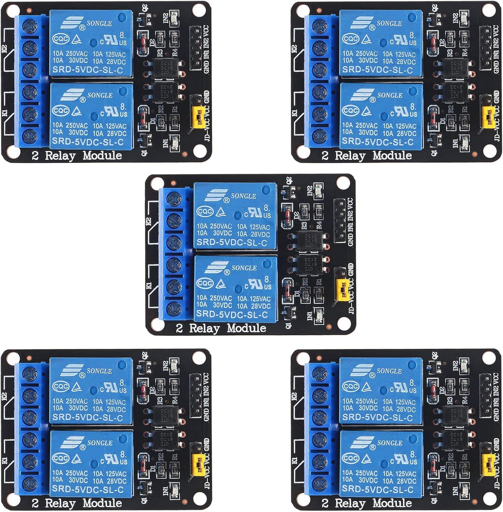 5pcs 5V 2 Channel 5V Relay Module with Optocoupler Low Level Trigger Expansion Board Compatible with R3 MEGA 2560 1280 DSP ARM PIC AVR STM32 Raspberry Pi