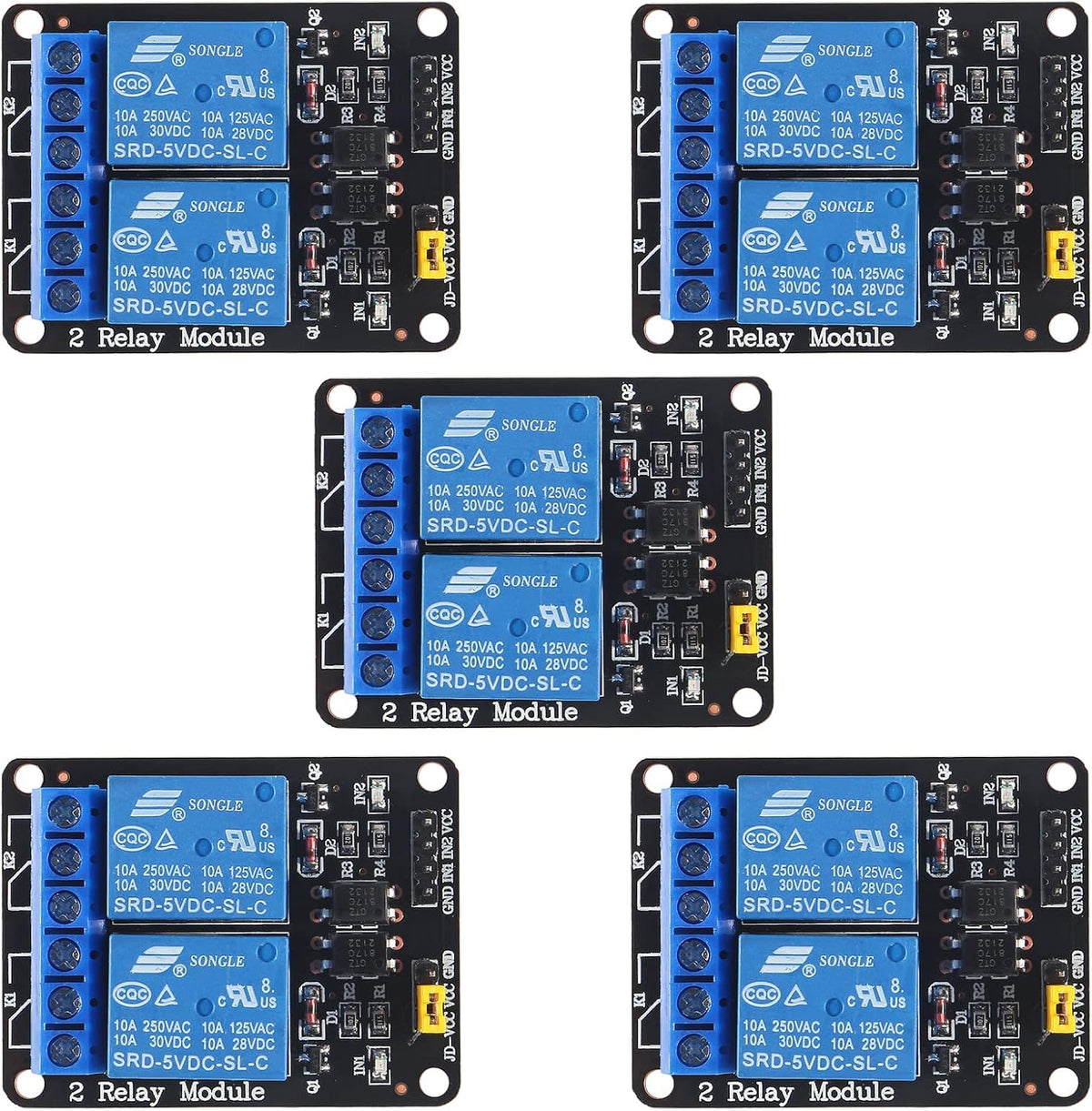 5pcs 5V 2 Channel 5V Relay Module with Optocoupler Low Level Trigger Expansion Board Compatible with R3 MEGA 2560 1280 DSP ARM PIC AVR STM32 Raspberry Pi