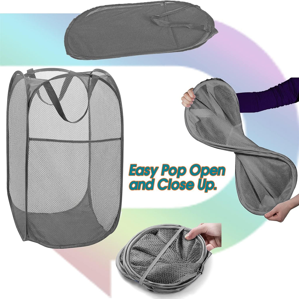 Deluxe Strong Mesh Pop up Laundry Hamper Basket with Side Pocket for Laundry Room, Bathroom, Kids Room, College Dorm